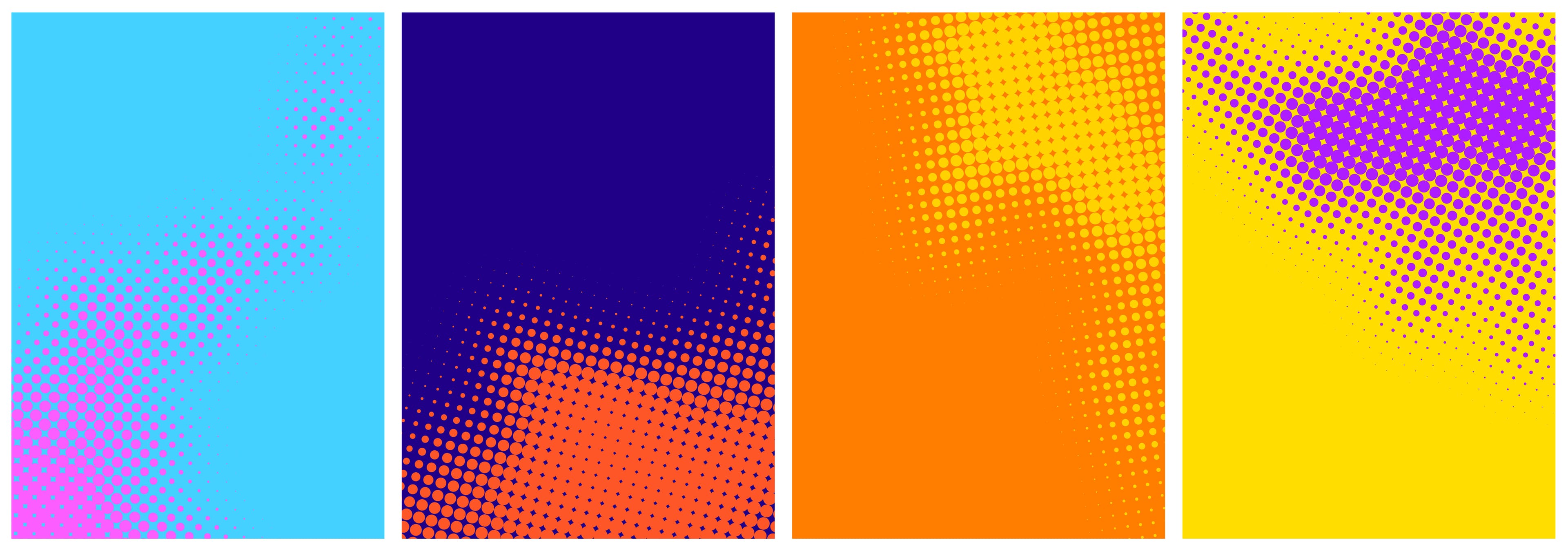 Four vivid halftone fields expressing interruption, contrast and challenged assumptions